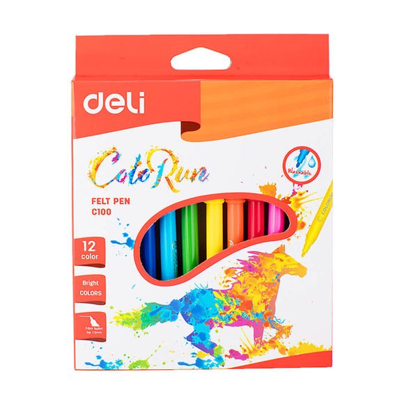 DELİ C10000 COLOR RUN KEÇELİ KALEM 12Lİ KARTON KUTU