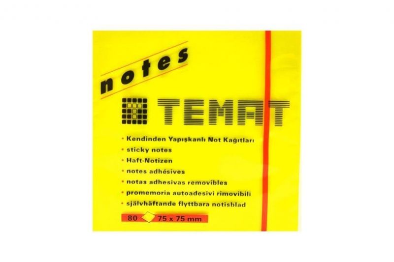 TEMAT 11515 YAPIŞKANLI NOT KAĞIDI 75x75 SARI FOSFORLU